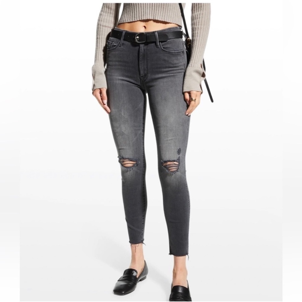 MOTHER NWT Looker Ankle Frey Distressed Black 5 Pocket Denim Jeans Size 24
